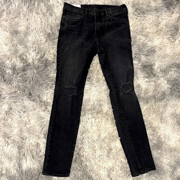 H&M Size 33/32 Black Skinny Light Distressed Jeans 98% Cotton 2% Elastane - Picture 2 of 11